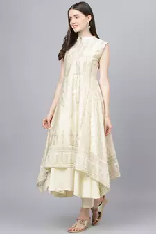 Cream floral print chanderi salwar