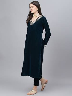 Teal plain velvet salwar 2