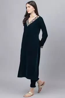 Teal plain velvet salwar