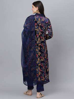 Navy-blue floral print velvet salwar 3