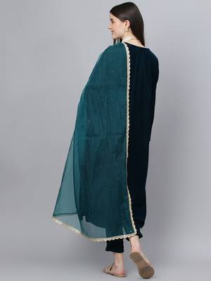 Teal plain velvet salwar 3