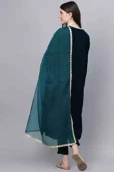 Teal plain velvet salwar