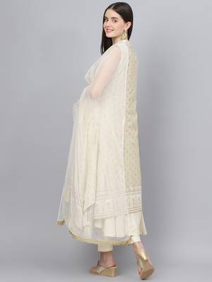 Cream floral print chanderi salwar 4