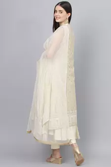 Cream floral print chanderi salwar