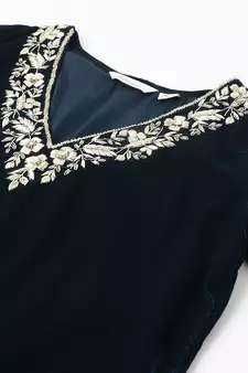 Teal plain velvet salwar