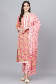 Peach floral print cotton salwar