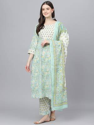 Green floral print cotton salwar 1