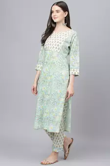 Green floral print cotton salwar