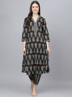 Black floral print cotton salwar 1