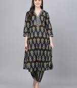 Black floral print cotton salwar