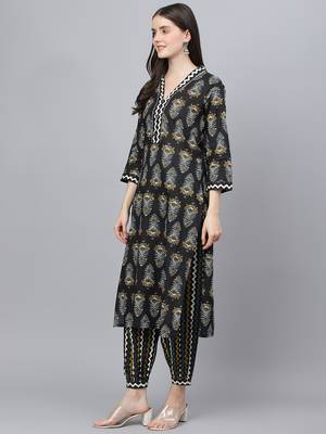 Black floral print cotton salwar 2