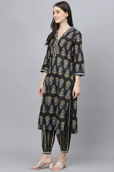 Black floral print cotton salwar
