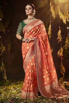 Red Woven Georgette Saree With Blouse