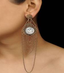 Enameled White Clock Earrings  With Hanging Chain