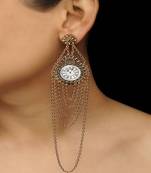 Enameled White Clock Earrings  With Hanging Chain