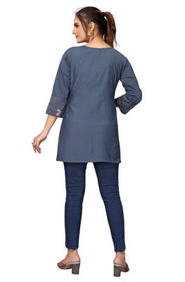 Mohvouge Women's Turquoise Blue Viscose blend Embroidered Short Top. 2