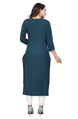 Mohvouge Teal Colored Rayon Embriodered Kurta. 2