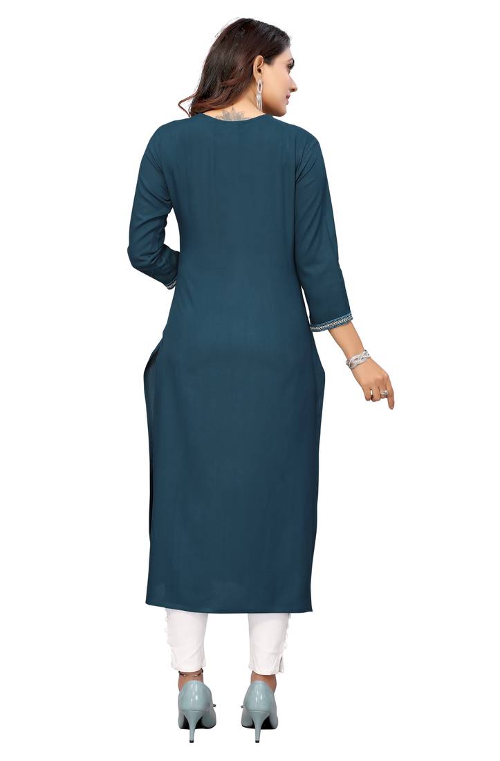 Mohvouge Teal Colored Rayon Embriodered Kurta.