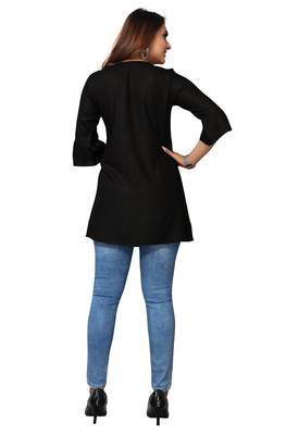 Mohvouge Women's Black Floral Embroidered Rayon Top. 2