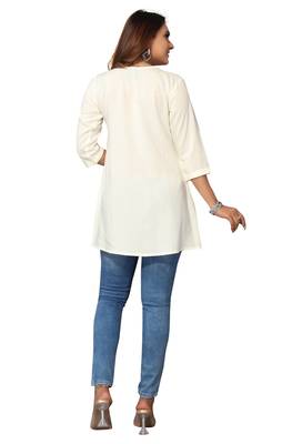 Mohvouge Women's White Floral Embroidered Rayon Top. 2