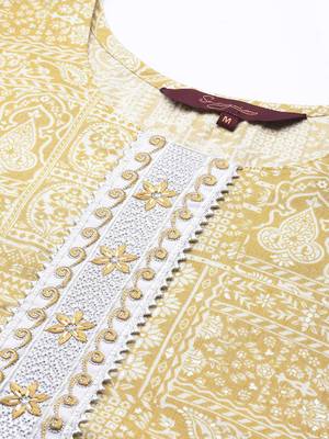 Mohvouge Cream Printed and Embroidery Work Poly Cotton Kurta. 5
