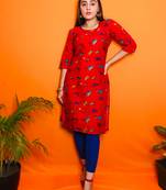 Mohvogue Red Abstract printed Crepe Designer Short kurtis.