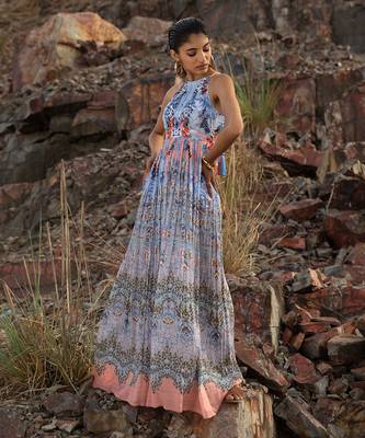 Indigo Bloom Halter Maxi Dress 1