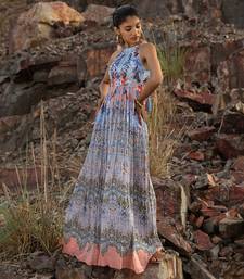 Indigo Bloom Halter Maxi Dress