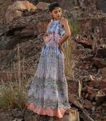 Indigo Bloom Halter Maxi Dress