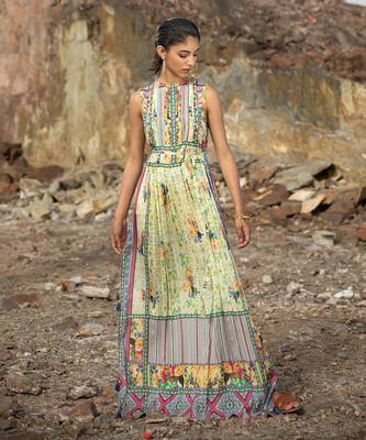 Mint Bloom Maxi Dress With Side Slits 1