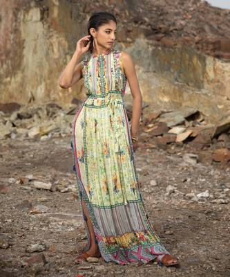 Mint Bloom Maxi Dress With Side Slits 2