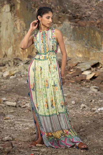 Mint Bloom Maxi Dress With Side Slits