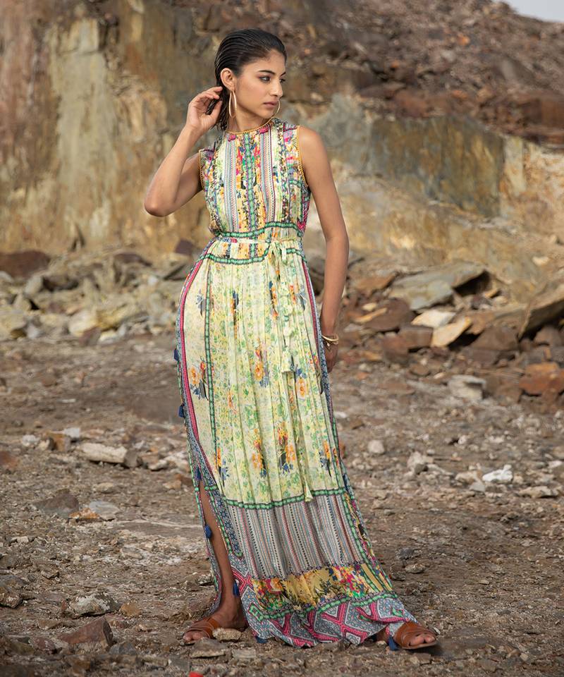 Mint Bloom Maxi Dress With Side Slits