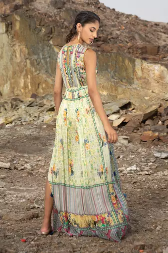 Mint Bloom Maxi Dress With Side Slits