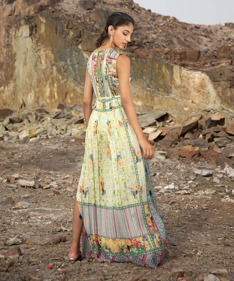 Mint Bloom Maxi Dress With Side Slits