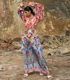 Indigo Blooming Cold Shoulder Maxi Dress