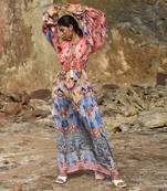 Indigo Blooming Cold Shoulder Maxi Dress