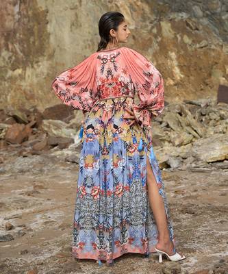 Indigo Blooming Cold Shoulder Maxi Dress 3