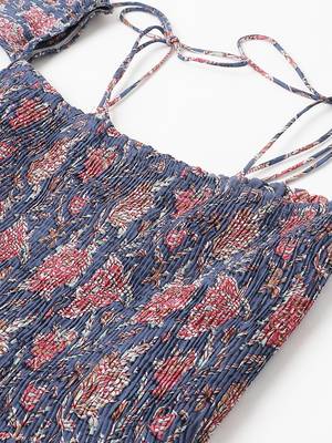 Blue printed cotton long-dresses 2