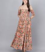 Peach printed cotton long-dresses