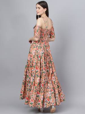 Peach printed cotton long-dresses 4