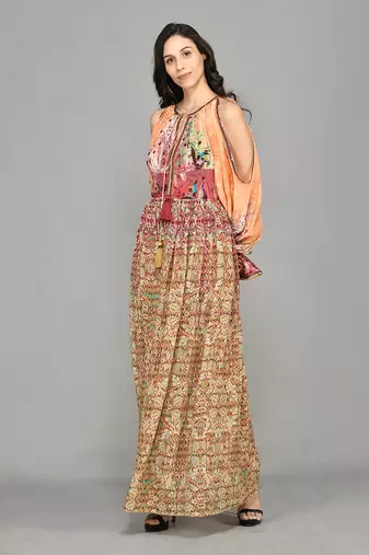 Mural Cold Shoulder Maxi