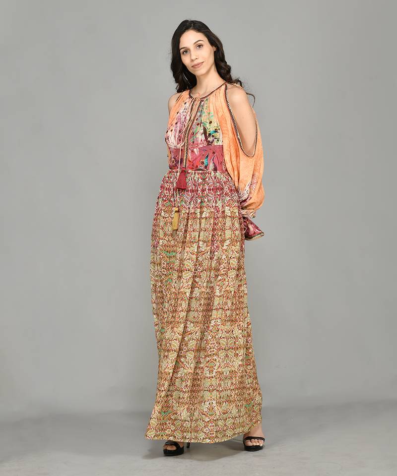 Mural Cold Shoulder Maxi