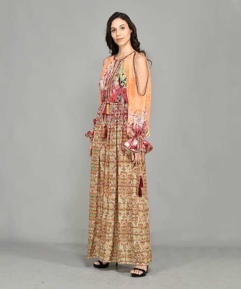 Mural Cold Shoulder Maxi