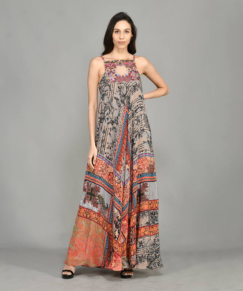Nordic Halter Maxi Dress