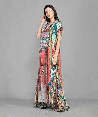 Abstract Colour Block Pin Tucked Kaftan 1