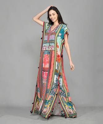 Abstract Colour Block Pin Tucked Kaftan 2