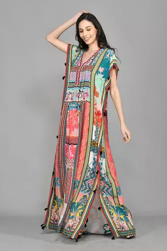 Abstract Colour Block Pin Tucked Kaftan