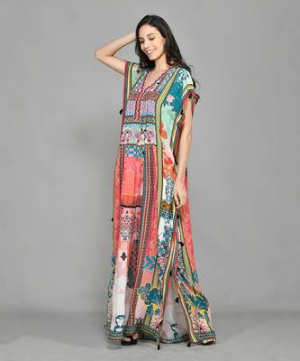 Abstract Colour Block Pin Tucked Kaftan 3