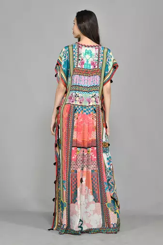 Abstract Colour Block Pin Tucked Kaftan